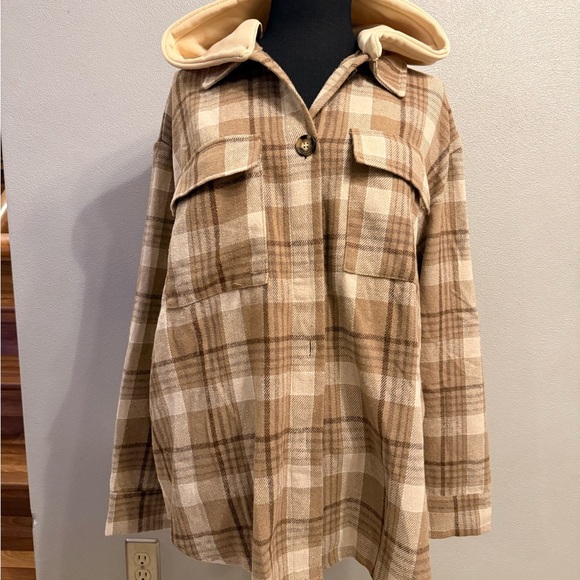 Kohl's Beige Plaid Utility Jacket with Hood (XL) - Picture 4 of 5
